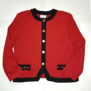 Red Vintage Cardigan Secretary Sweater with Shoulder Pads Size 14 16 Plus Size